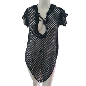 Black Swim Coverup with Stretchy Fabric and Polka Dot Design
